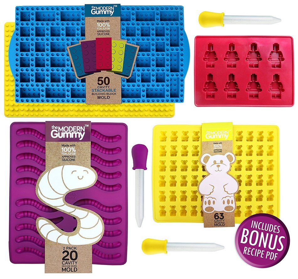 Ultimate Candy Mold GIFT SET by the Modern Gummy - Make Gummy Bears, Worms, Blocks, + Figures, PURE LFGB GRADE...