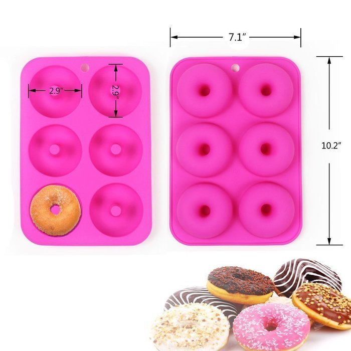 LoveS (2pcs) 6-Cavity Silicone Donut Baking Pan/Non-Stick Donut Mold, Dishwasher, Oven, Microwave, Freezer Safe N2
