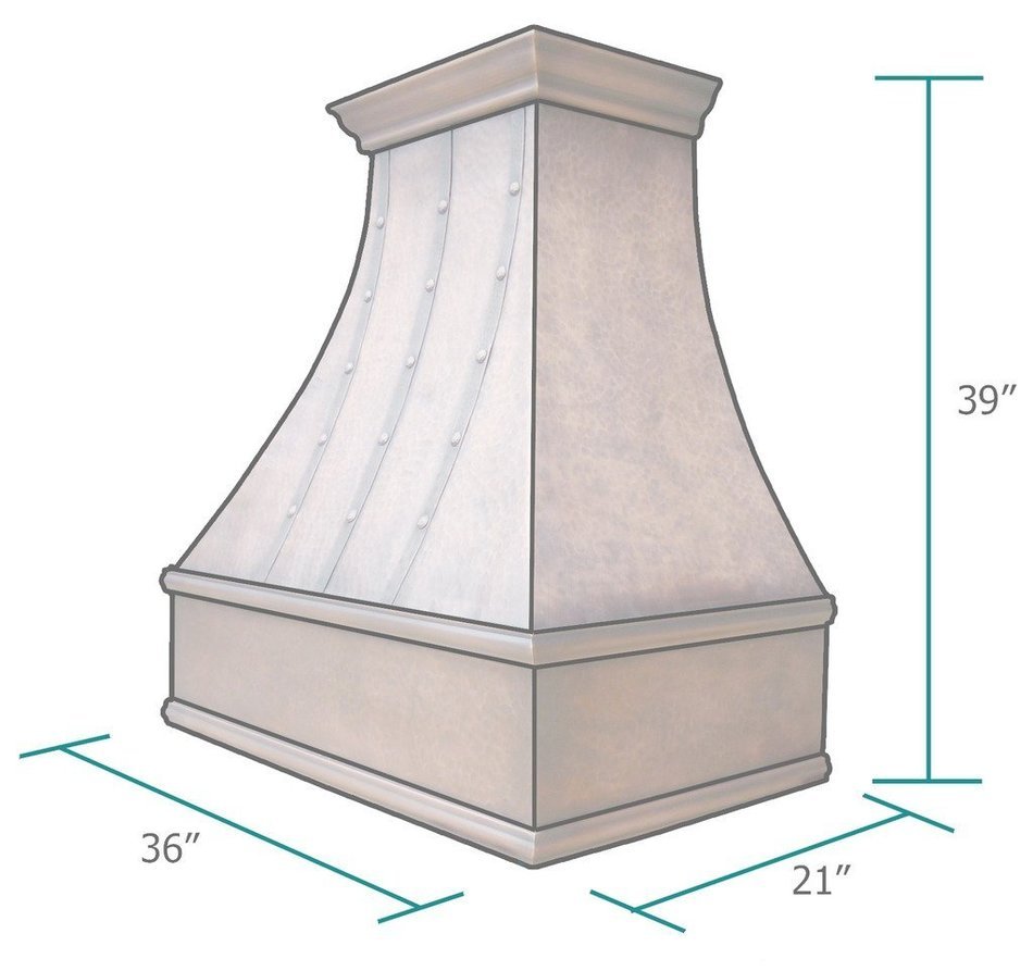 Copper Best H7 362139LT Copper Kitchen Exhaust Hood Hand Hammered with Strips and Rivets 36inch N3