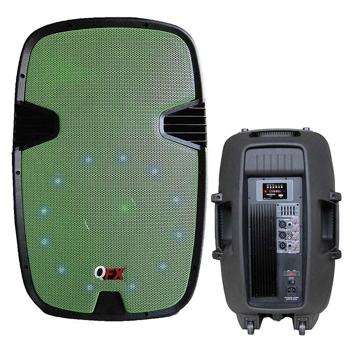 QFX SBX-1507BTL Speaker Build-In Amplifier Bluetooth LED Light (Green)