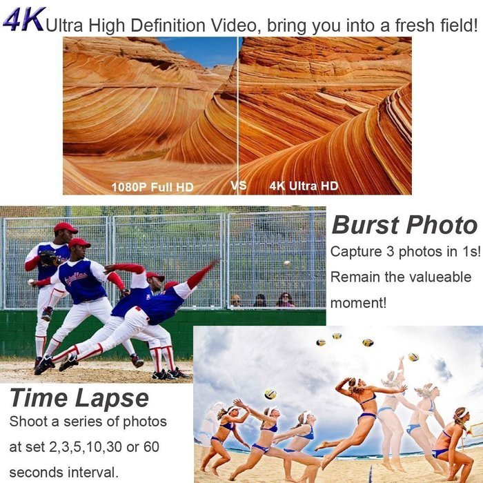 Campark&reg; 4k/1080p 60fps Wifi Ultra Hd Waterproof Sports Action Camera,time Lapse,burst Photo,independent Apps... N2