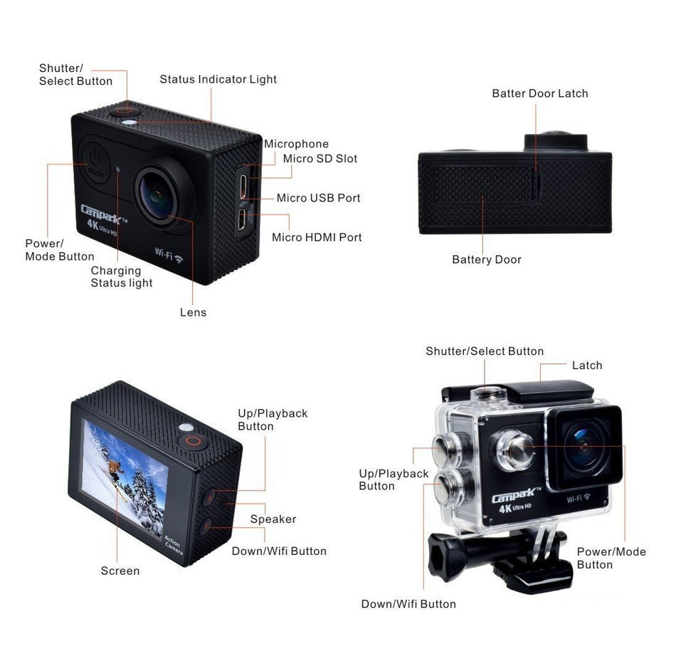 Campark&reg; 4k/1080p 60fps Wifi Ultra Hd Waterproof Sports Action Camera,time Lapse,burst Photo,independent Apps... N3
