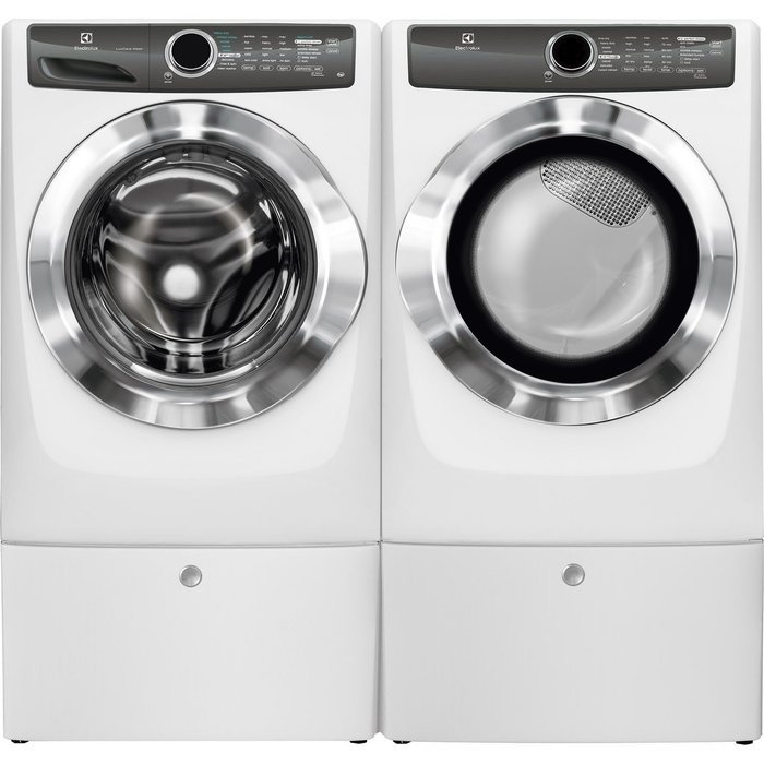 Electrolux Front Load Washer and Electric Dryer Set with Pedestals EFLS517SIW and EFME517SIW and EPWD157SIW