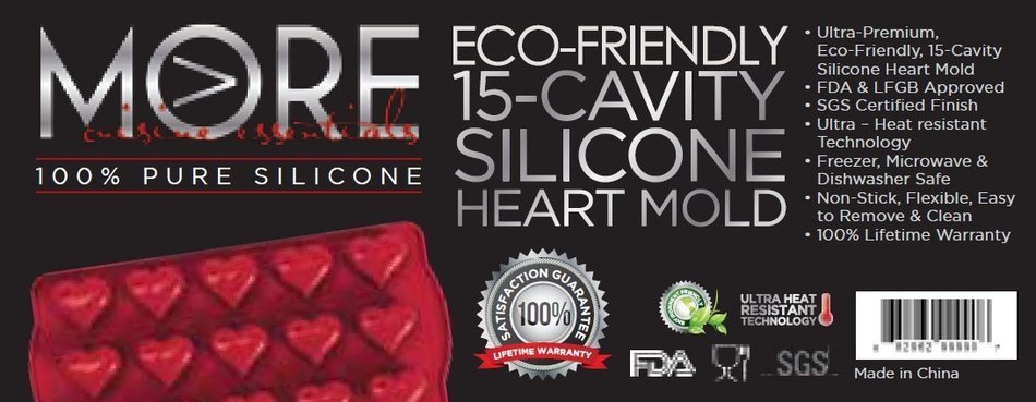 Eco-Friendly 15 - Cavity Silicone Heart Mold - Heart Pan for Making Homemade Chocolate, Candy, Gummy, Jelly, and... N4
