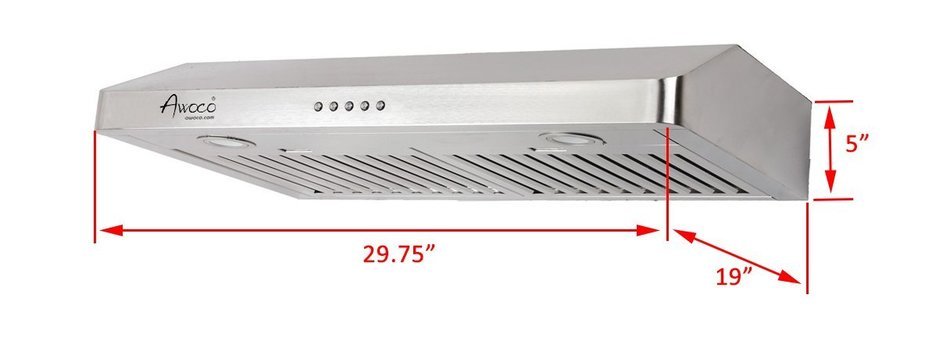 Awoco 30" RH-UC085 5" High Stainless Steel Under Cabinet 3 Speeds 800CFM Range Hood with 2 Lights N8