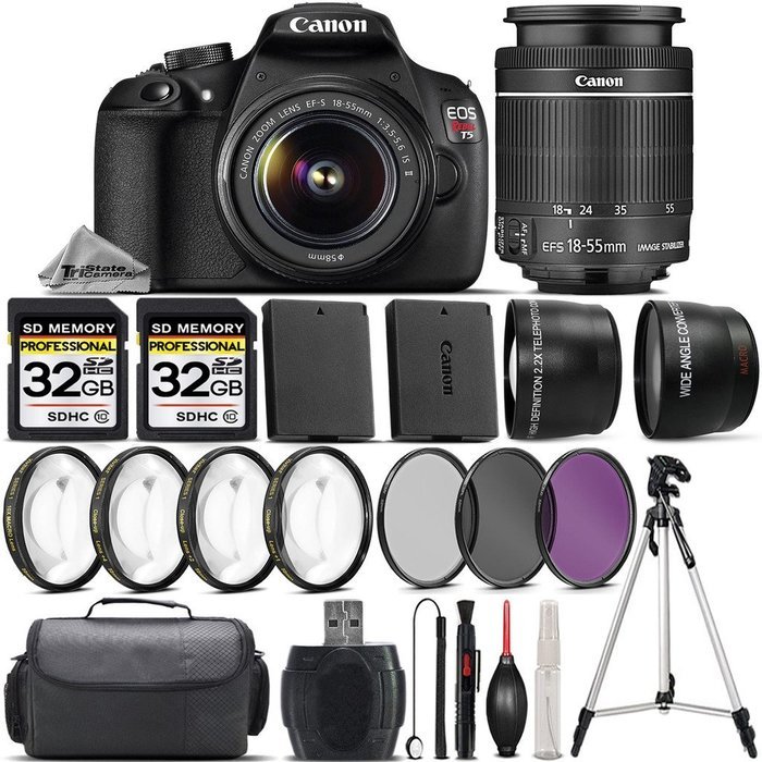 Canon EOS Rebel T5 DSLR Camera + Canon EF-S 18-55mm f/3.5-5.6 IS II Lens + 0.43X Wide Angle Lens + 2.2x Telephoto...
