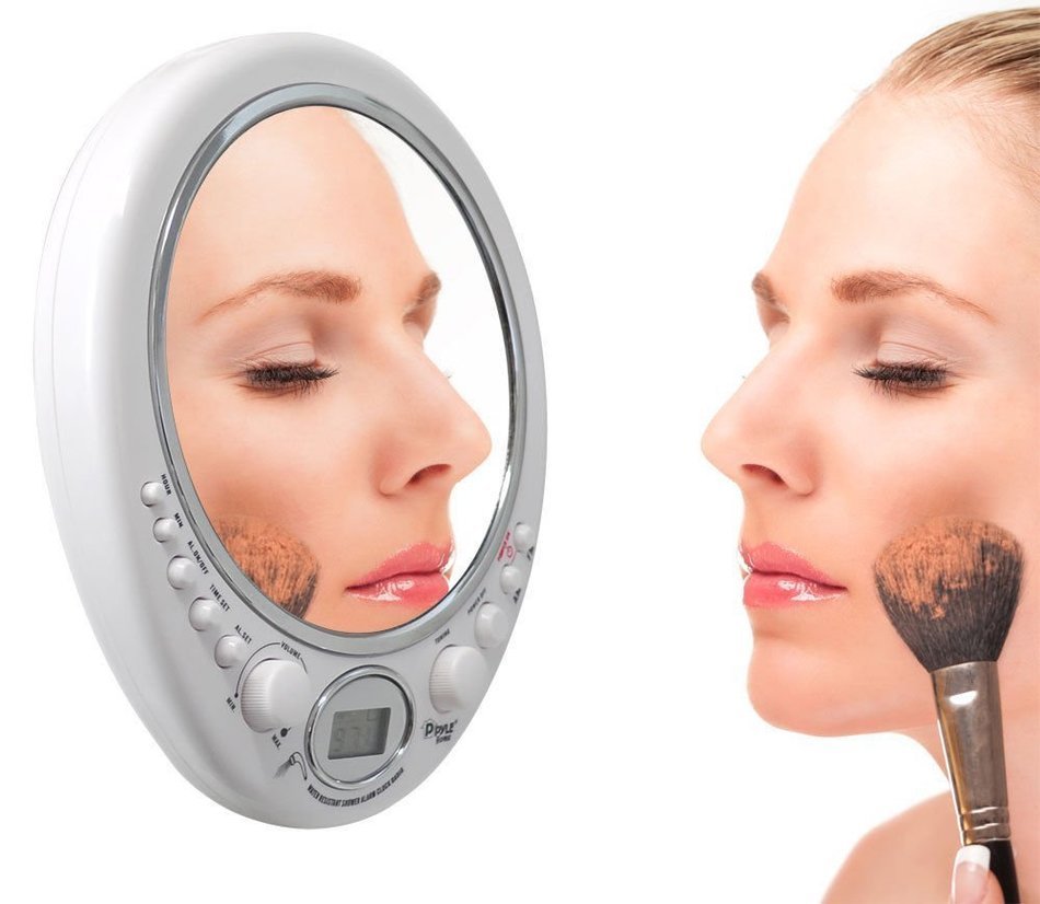 NEW Pyle PSR9 Fog Free Shaving Mirror w/AM/FM Radio & Clock, Water Resistant