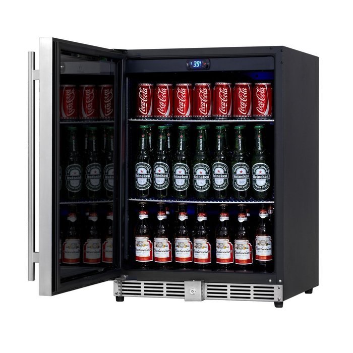 KingsBottle 450 Can Beverage Cooler, Stainless Steel with Glass Door N21
