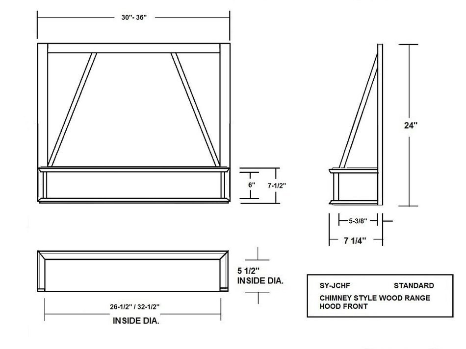 Chimney Style Range Hood Front by Castlewood - 30", Maple