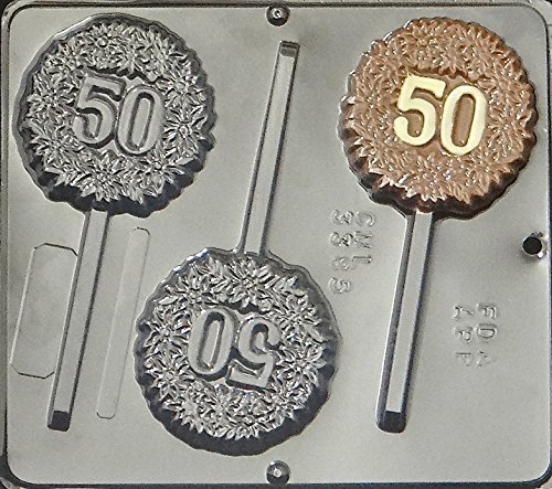 "50" 50th Anniversary or Birthday Lollipop Chocolate Candy Mold 3385