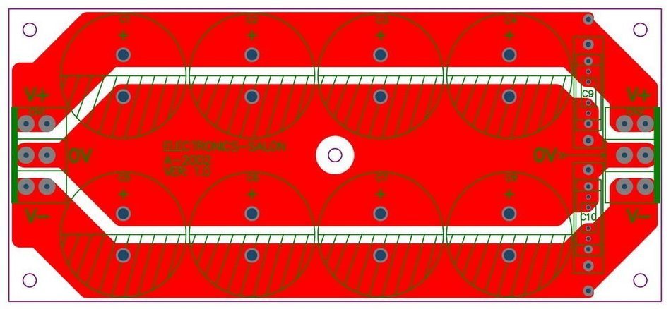 Electronics-Salon 1PCS Capacitor Filter Bare PCB, Support 8pcs D30mm Electrolytic Capacitors. N3