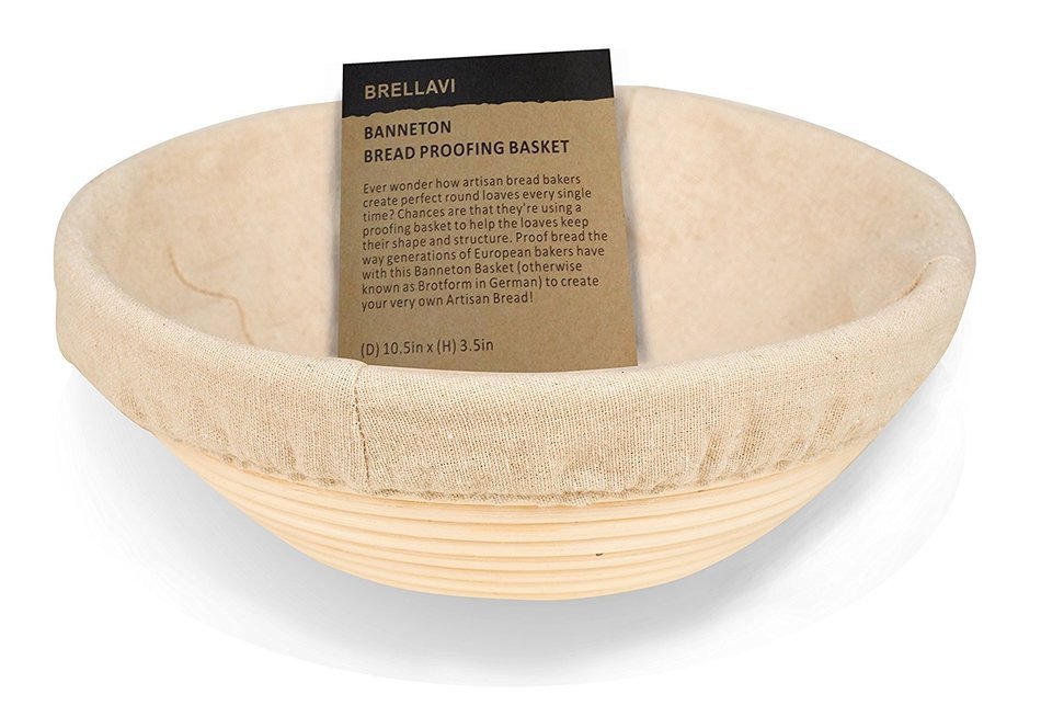 10.5 Inch Banneton Proofing Basket + FREE Cloth Liner + Sillicone Bowl Scraper + Instructions & Recipe - Creates... N3