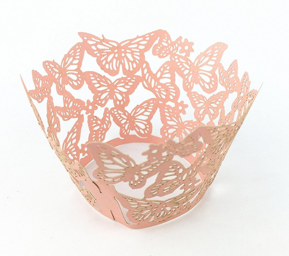 Yansanido 12 set pink Filigree Artistic Bake Little Vine Lace Laser Cut Cupcake Wrapper Cup Muffin Case Trays... N57