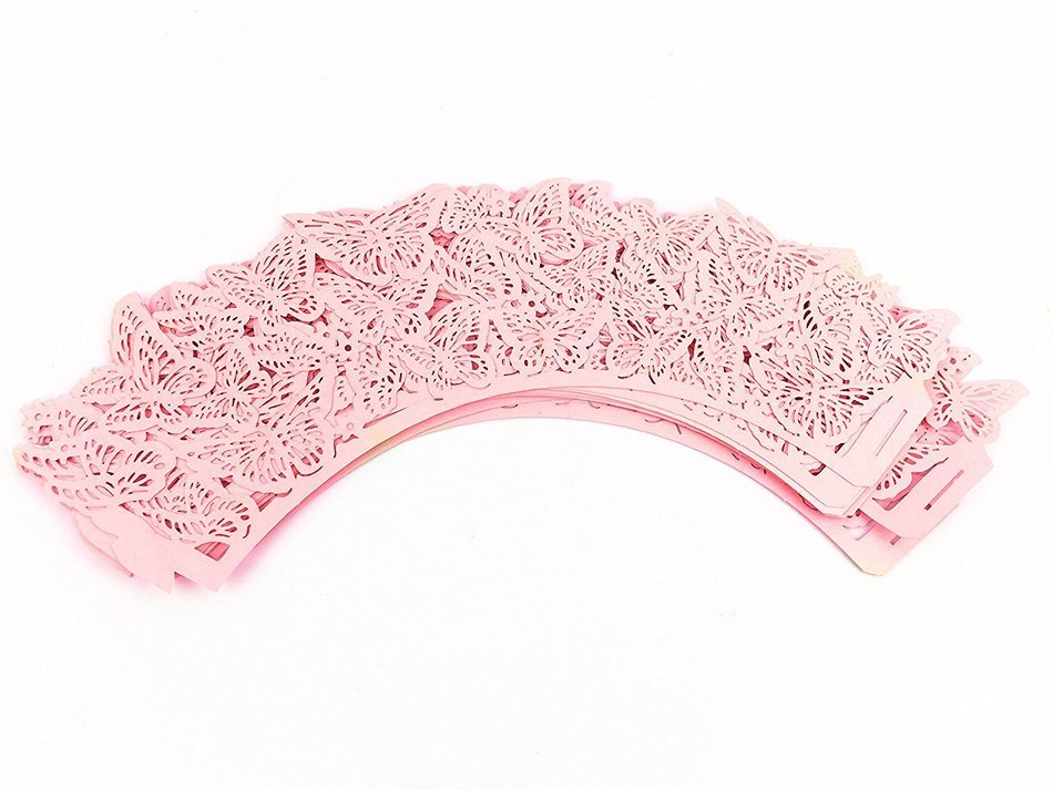 Yansanido 12 set pink Filigree Artistic Bake Little Vine Lace Laser Cut Cupcake Wrapper Cup Muffin Case Trays... N58