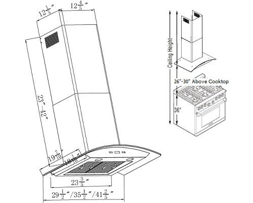 XtremeAir PX01-W36 Wall Mount Range Hood with 900 CFM Baffle Filters with Grease Drain Tunnel, 36" N7