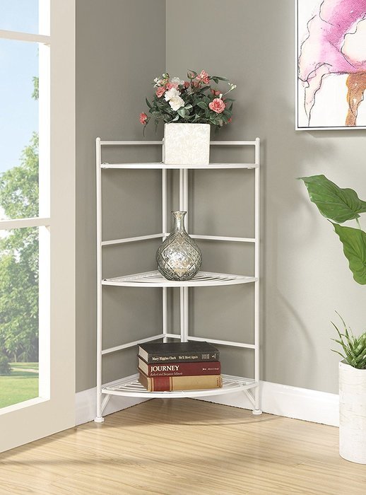 Convenience Concepts Designs-2-Go 3-Tier Folding Metal Corner Shelf, White N39