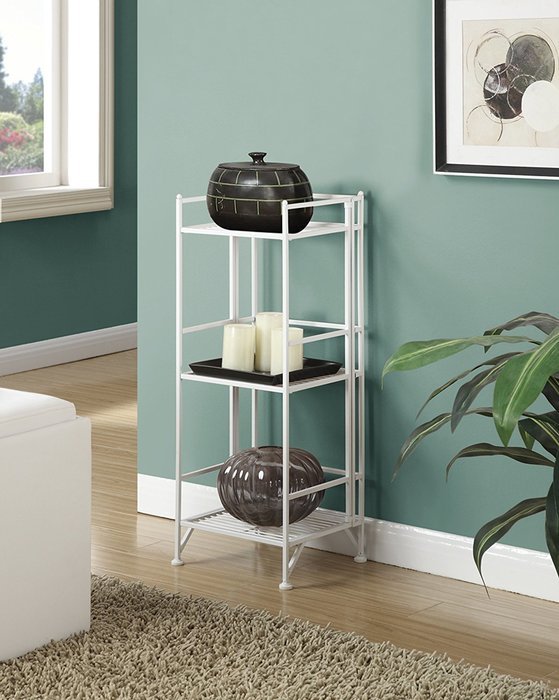 Convenience Concepts Designs-2-Go 3-Tier Folding Metal Corner Shelf, White N43