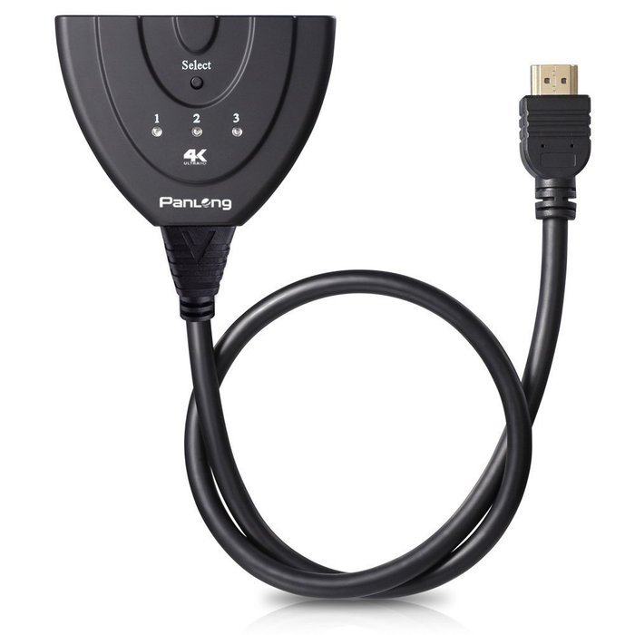Panlong 4K x 2K HDMI Switch 3 Port Auto Switch with Fixed 2FT Pigtail Cable Supports 4K, 3D, 1080P, HD Audio N2