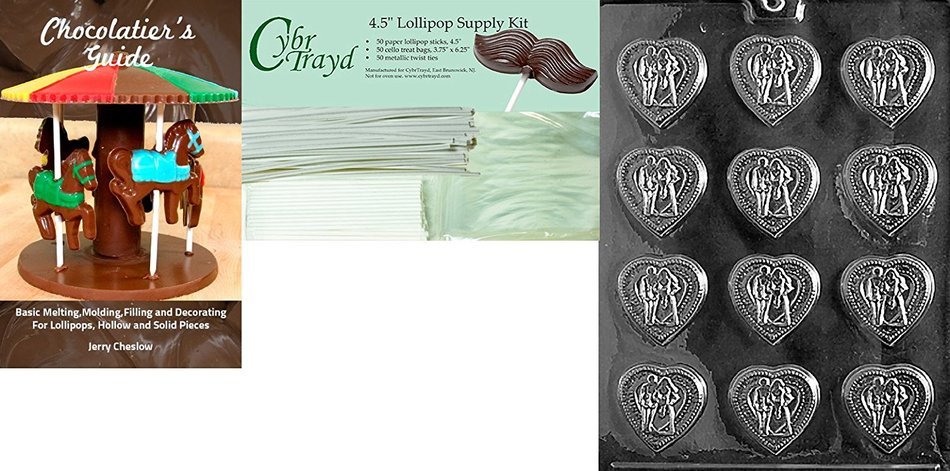 Cybrtrayd W007 Wedding Hearts Chocolate Candy Mold with Exclusive Cybrtrayd Copyrighted Chocolate Molding Instructions N2