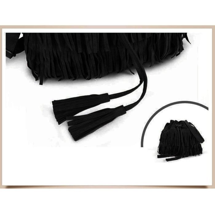 Creazy Women Messenger Women Fashion Casual Tassel Solid Bags Drawstring Should (Brown) N7