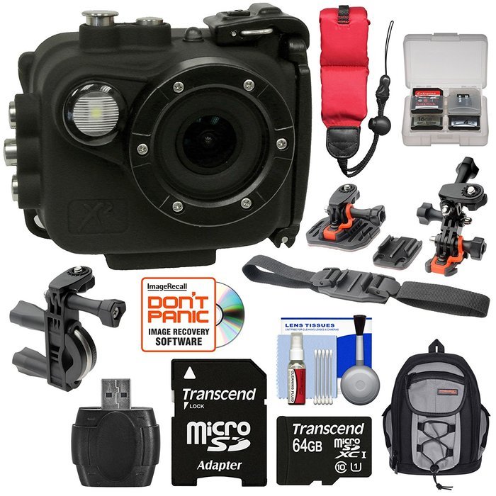 Intova X2 Marine Grade Wi-Fi HD Video Action Camera Camcorder with Video Light + 64GB Card + Action Mounts + Backpack...