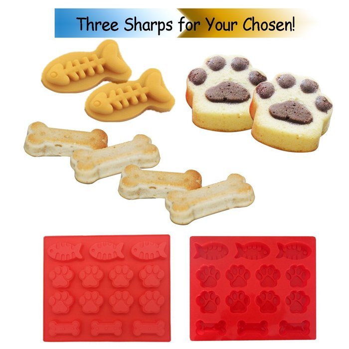 JamHoo Dog Bones Baking Molds - Dog Paws Baking Molds - Fish Baking Molds - Puppy Pets Print Nonstick Silicone... N7