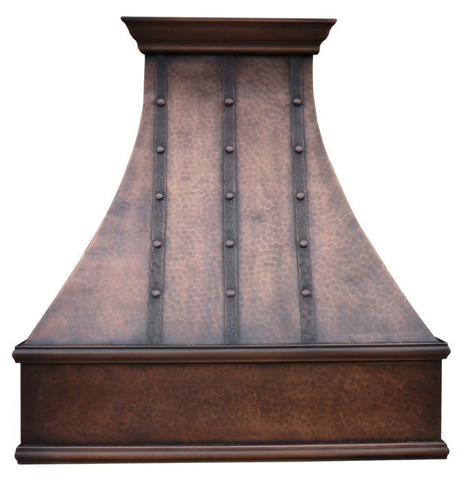 Copper Best H7 362139LT Copper Kitchen Exhaust Hood Hand Hammered with Strips and Rivets 36inch N4