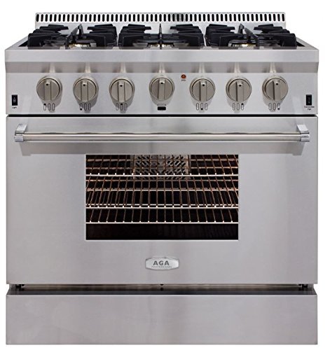 AGA APRO36DFSS 36" Professional Dual Fuel Range with RapidBake Convection, Stainless Steel