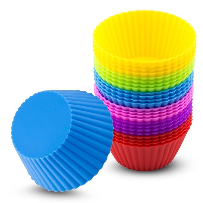 ASSIS Set of 12 Coloured Silicone Cupcake / Muffin Cases / Baking Muffin Cups Liners Molds Sets （2.8"Random color） N3