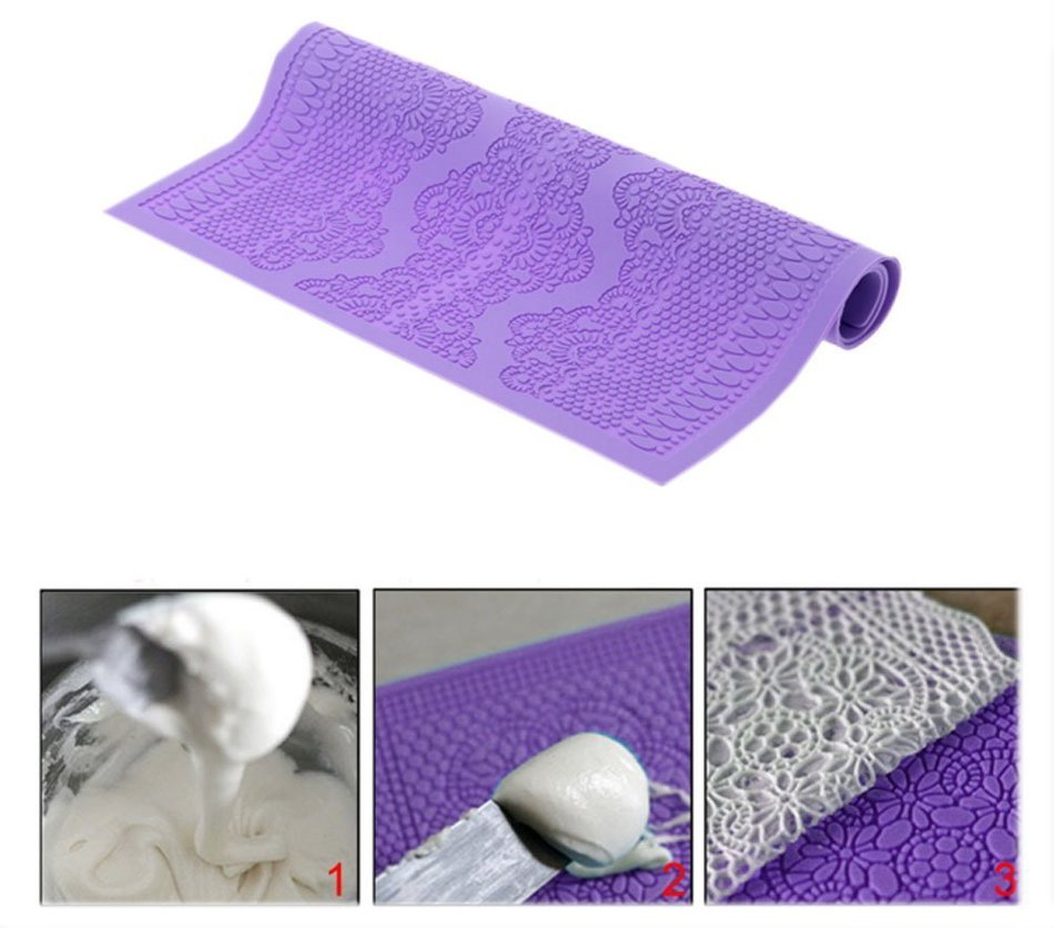 Lesirit Flower Pattern Silicone Fondant Cake Lace Embossed Mold Mat,14.96"&times;11.22" (2 mm) (A) N8