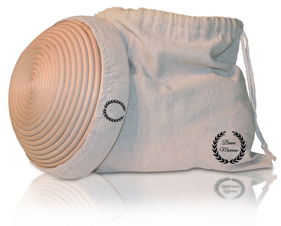 BANNE MOMMA Banneton Proofing Basket 9 Inch For Bread and Dough with Liner + Bonus 13 inch Linen Bread Bag N4