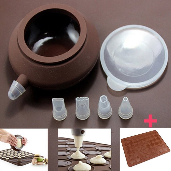 WOMHOPE Silicone Decomax Pen with 4 Nozzles + 1 x Baking Sheet - Cup Cake Muffin Pastry Cream Icing Nozzle - Macaron... N7