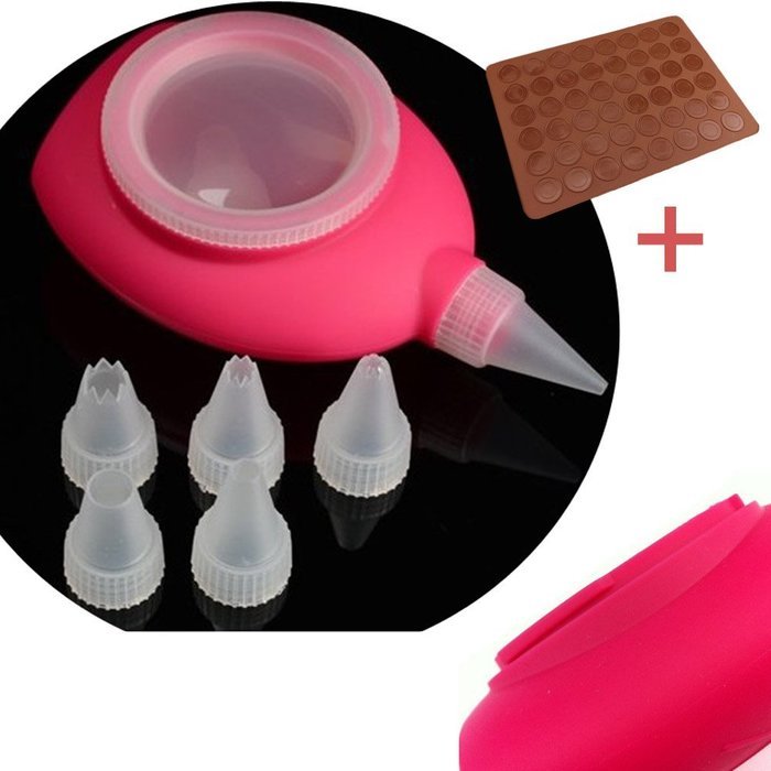 WOMHOPE Silicone Decomax Pen with 4 Nozzles + 1 x Baking Sheet - Cup Cake Muffin Pastry Cream Icing Nozzle - Macaron... N11