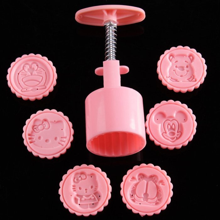 Newest Pink Moon Cake Decoration Mold Mould 50g Cartoon Animal Round 6 Stamps cookie cutter mold Mid Autumn Festival... N2