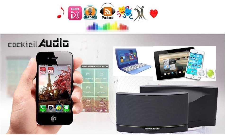 Cocktail Audio Wi Fi, Bluetooth (4.0 aptX &reg;) & AUX - Stereo Speaker (BF-11) N4