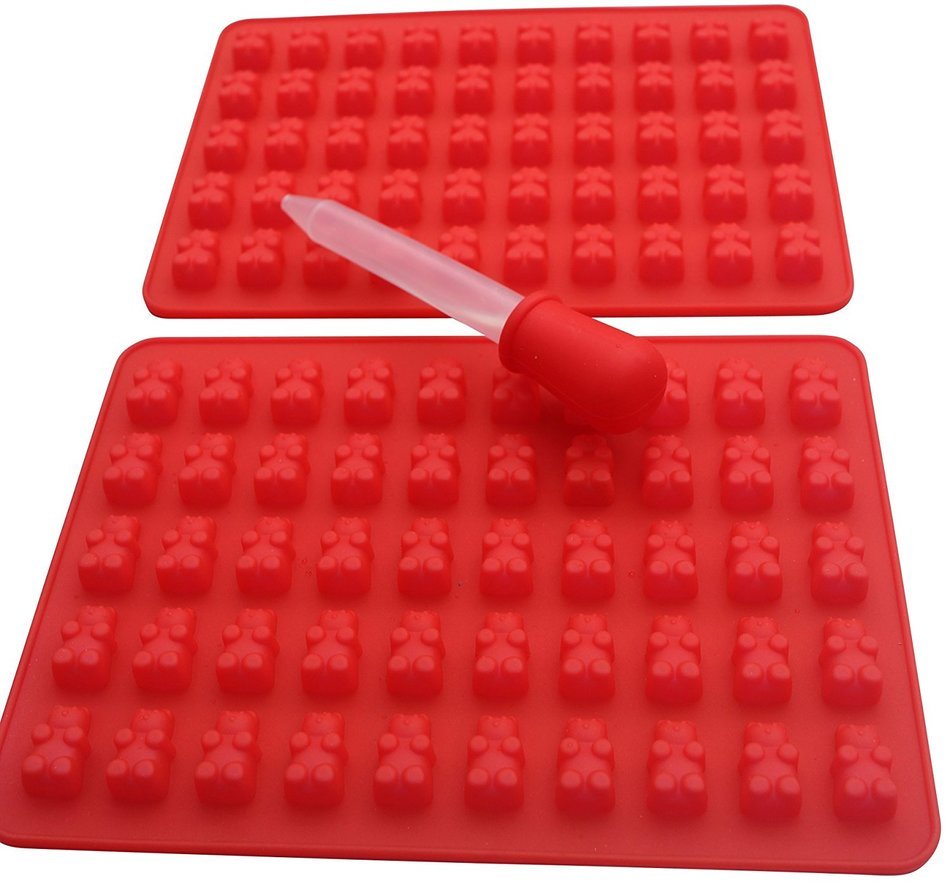 2 - No Plastic Filler - Pure LFGB Silicone - 2 - 50 Cavity (100 Total Bears) With Dropper Gummy Bear Mold for... N2