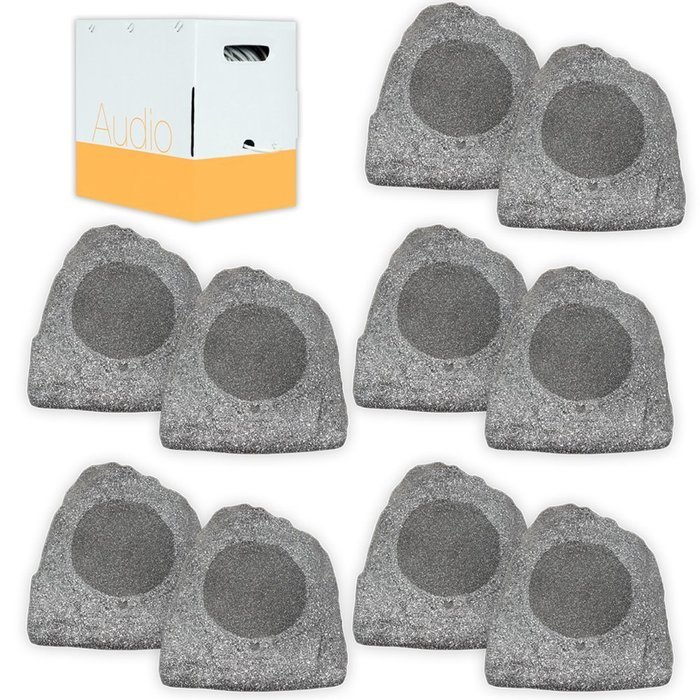 Theater Solutions 10R8G Outdoor Granite 8" Rock 10 Speaker Set with Wire for Yard Pool Spa Patio Garden