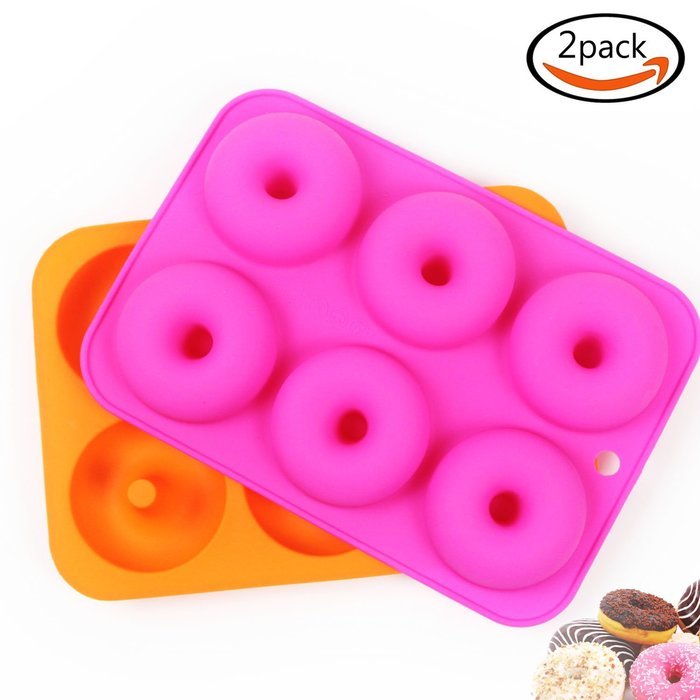 LoveS (2pcs) 6-Cavity Silicone Donut Baking Pan/Non-Stick Donut Mold, Dishwasher, Oven, Microwave, Freezer Safe N4
