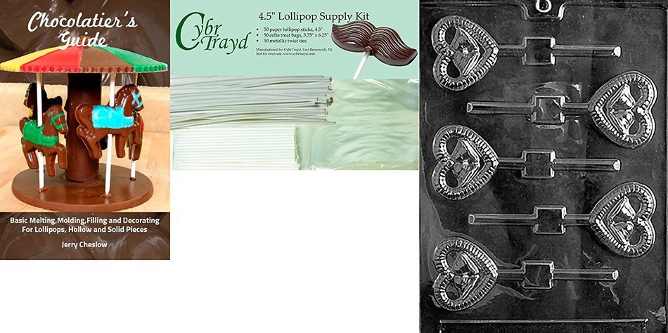 Cybrtrayd W023 Bells in Heart Lolly Wedding Chocolate Candy Mold N4