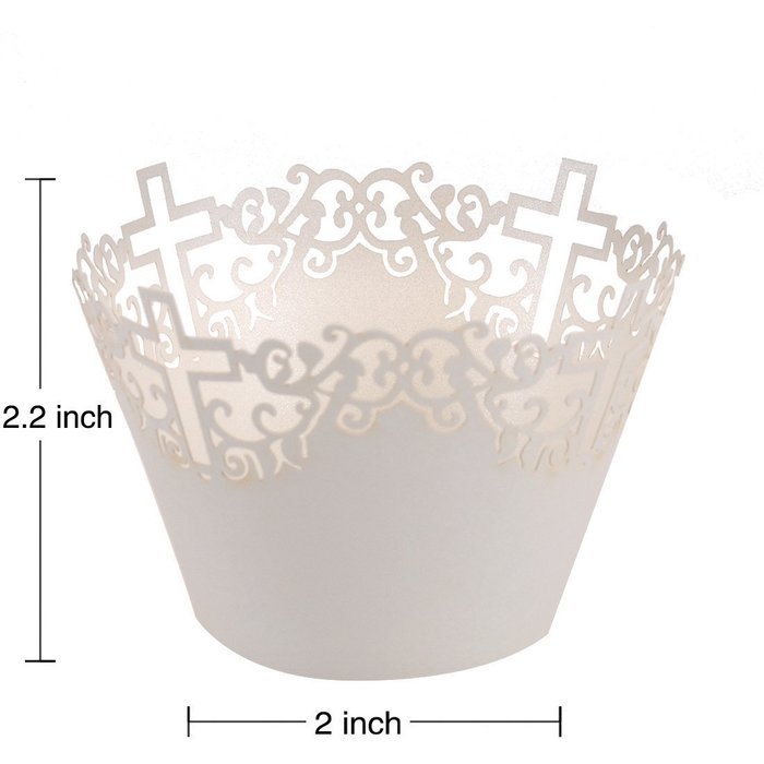 50pcs Filigree Vine Lace Cut Cupcake Wrapper Liner Baking Cup Case Trays Wedding Birthday - White, Cross N3