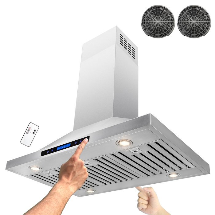 AKDY&reg; 36" Stainless Steel Island Mount Dual LED Touch Control Panel Kitchen Ductless Range Hood w/ Remote