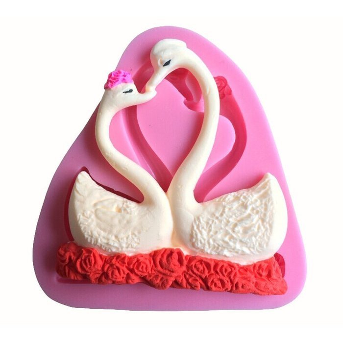 Swan Lovers Art Deco Silicone Mold Sugar Craft DIY Gumpaste Cake Decorating Clay (Pink) N3