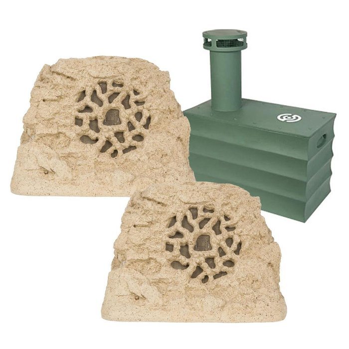 SpeakerCraft Boom Tomb 10" In-Ground Subwoofer with Ruckus 6 One Rock Landscape Speaker - Pair (Sandstone) N2