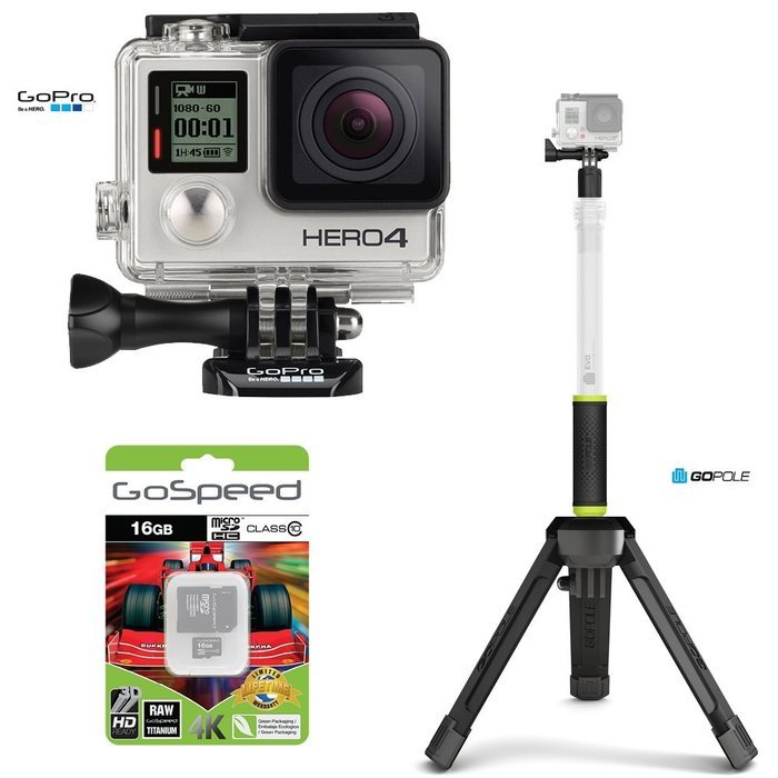 GoPro Hero4 Hero 4 12MP Full HD 4K 30fps 1080p 120fps Built-In Wi-Fi Waterproof Wearable Camera Black Adventure... N176
