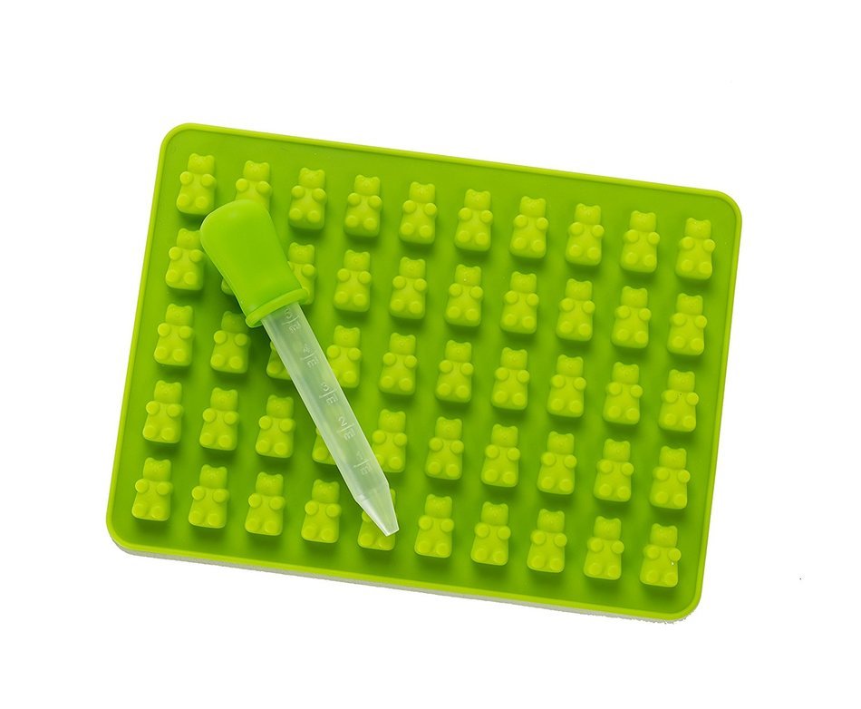 New Gummy Bear Mold Set - 2 Cavity Molds and 2 Droppers with Bonus Quick Start Recipes (Classic, Sour, Vegan)... N4