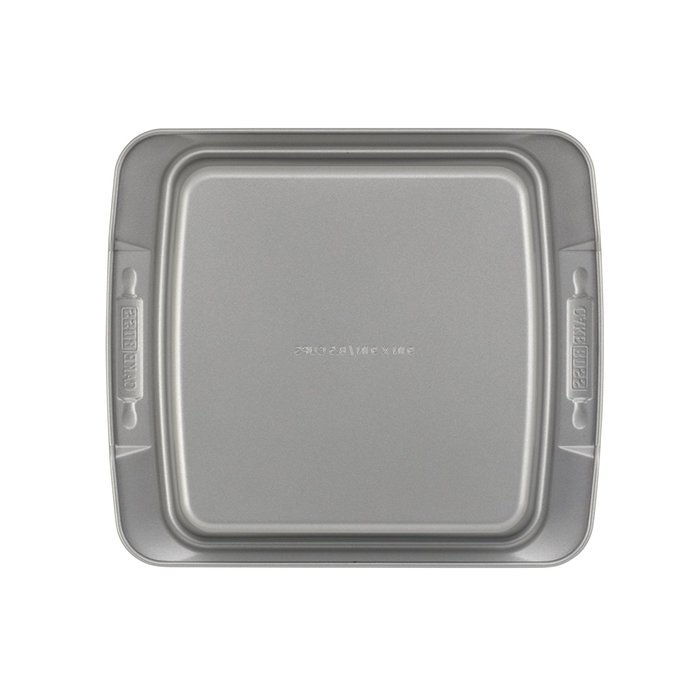Cake Boss Deluxe Nonstick Bakeware 9-Inch Square Cake Pan, Gray with Red Silicone Grips N4