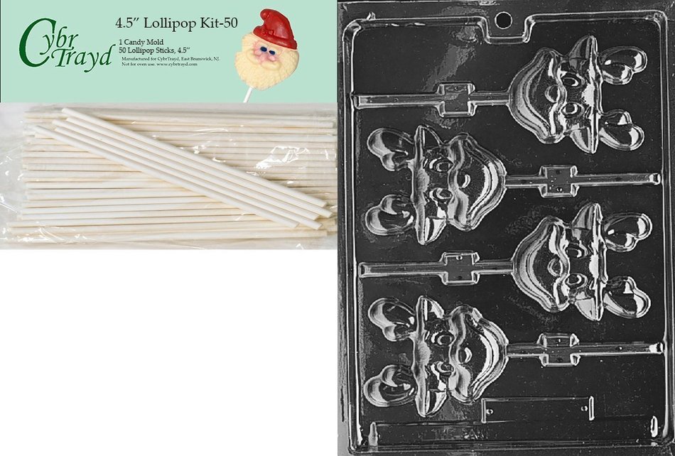 Cybrtrayd 00045St50-C055 Silly Reindeer Lolly Christmas Chocolate/Candy Mold with 50 4.5-Inch Lollipop Sticks