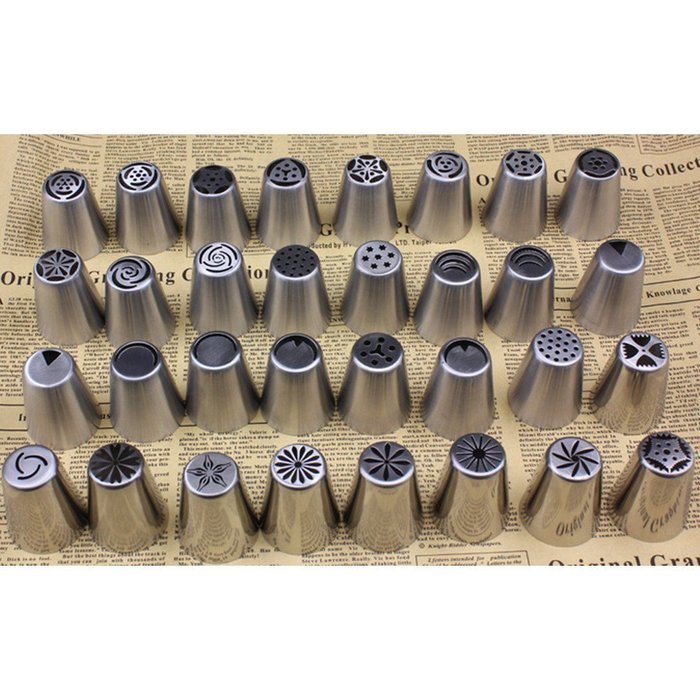 KiwiTwo A Set of 32pcs Russian Icing Piping Nozzles Cake Decoration Tips Home Baking DIY Tool Tulip Rose Nozzle... N8