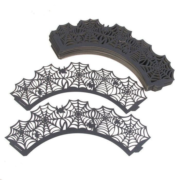 Fangfang Cut Cupcake Wrappers Wraps Liners Wedding Birthday Party Halloween Cake Decoration Black