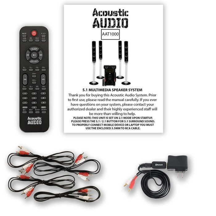Acoustic Audio AAT1000 Tower 5.1 Home Speaker System with Bluetooth and 8" Powered Sub N2
